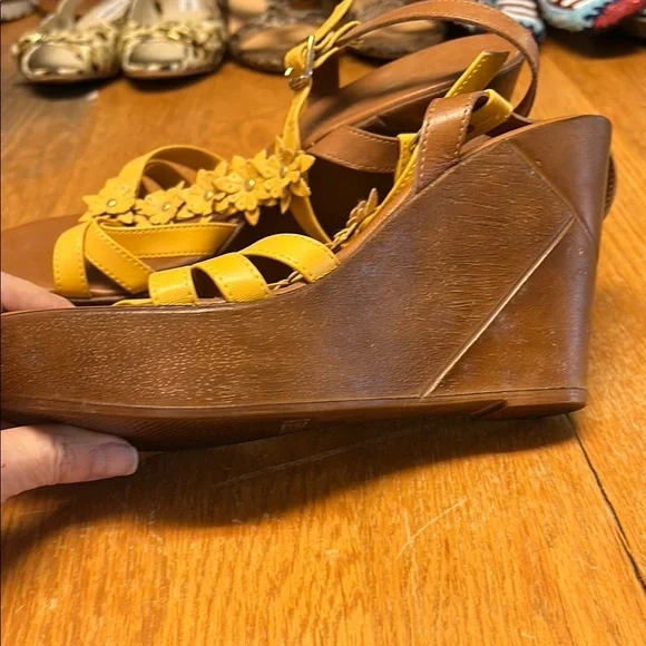 Yellow Floral Sandals with Ankle Strap - Picture 3 of 5